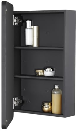 Fundin Spiegelschrank fürs Badezimmer – Metallgerahmte Tür mit runden Ecken, verstellbare Regale, Matt Schwarz, Aufputzmontage - 38 x 65 cm