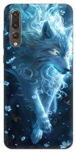 YonderYM Kompatibel mit Huawei P20 Pro Hülle, Anti-Gelb Blume Klar TPU Dünn Stoßfest Kratzfest Handyhülle Wolf