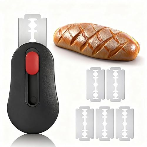 AICHUANG Sourdough Scoring Tool,Magnetic Handmade Bread Scoring Tool with 5 Replaceable Stainless Blades,Crust Decorative Patterns Baking Supplies for Home Bakers (Black)