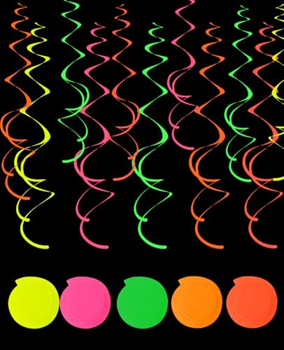 ALONK 30 Stück Neon-Partydeko Set, 5 Leuchtende Farben, UV-Blacklight Aktiv für Mottopartys