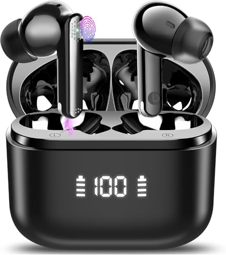 Thunelec Wireless Earbuds, Bluetooth 5.4 Headphones in Ear with ENC Mic, 2026 Bluetooth Earbuds with Deep Bass, 48H Playtime Ear Buds with LED Display Deep Black