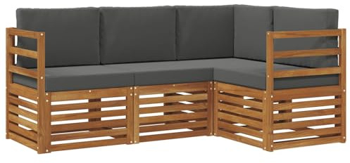 vidaXL Sofagarnituren 4 pcs Natur und Anthrazit Massivholz Akazie, Outdoor Sofa, modernes Möbel, robuster Terrassen-Lounge, Garten, Sitzgelegenheit für Wohnzimmer-Set