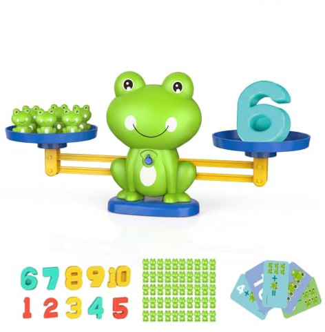 Enjoyaa 50Pcs Frog Figurine Math Balance Scale, Professional Arithmetic Teaching Balance for Classroom Number & Equality Demonstration
