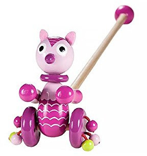 Mousehouse Gifts Rosa Eule Nachziehspielzeug Nachziehen Holz Spielzeug zum Schieben für Kleinkind Mädchen