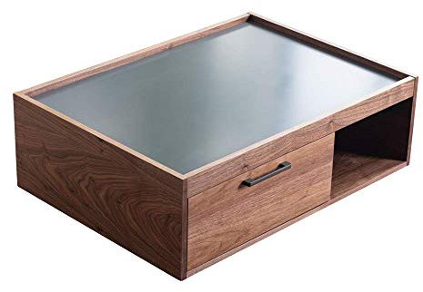 Amazon Marke - Movian Ljungan, Couchtisch mit 2 Schubladen, 98 x 70 x 32,5 cm, Grau und Nussbaumoptik