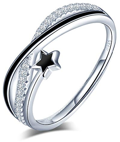Kreuzung Unendlichkeits Infinity Ring Mit Schwarz Stern Damen Sterling Silber 925 Ring Weihnachts