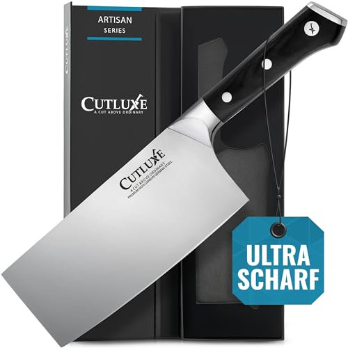Cutluxe Mannaia da Cucina, 18cm, Coltello Cleaver da Macellaio, Acciaio al Carbonio, Lama Affilata e Resistente, Artisan Series
