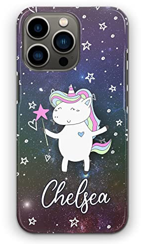 Personalised Initials Phone Case For Apple iPhones, 16, 15, 14,13, 12, 11, Pro Max, Mini, XR, SE White Name on Heart and Star Galaxy Print Hard Phone Cover, Unicorn Case