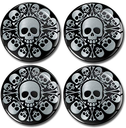 Biomar Labs® 4 x 60mm Aufkleber 3D Silikon Silber Schädel Für Radkappen Nabenkappen Radnabendeckel Rad-Aufkleber Nabendeckel A 9860
