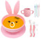 Brunoko Ciotole per bambini con ventosa - tazza e ciotola rosa per bambini - Include 1 ciotola, 1 tazza, forchetta/cucchiaio e 4 cannucce - Lavabile in lavastoviglie e forno a microonde