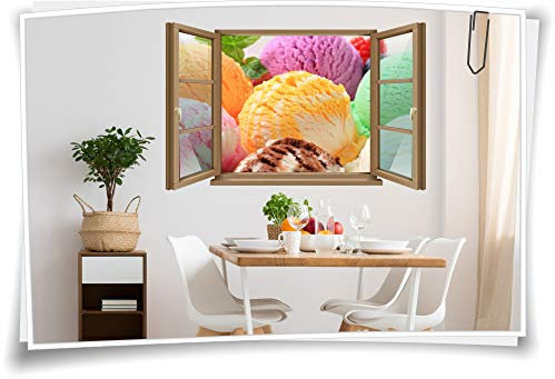 Medianlux Wand-Tattoo Wand-Bild Fenster Eiskugel EIS Verschiedene Sorten Aufkleber Folie Deko Wohnzimmer Küche Folie Digitaldruck, 90x58cm wb22wb798-127363