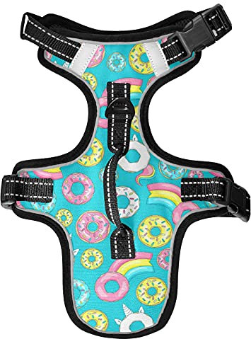 Hundegeschirr Donut Einhorn No Pull Reflektierend Verstellbar Hundeweste Geschirre mit 2 Leinenclips und Easy Control Griff Für Kleine Mittlere Hunde Katzen M