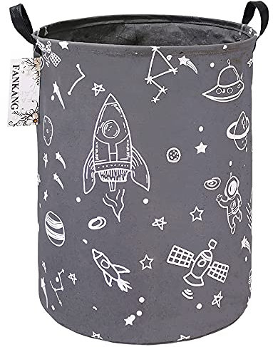 FANKANG Laundry Hamper Storage Bins Nursery Hamper Canvas Foldable with Waterproof PE Coating Large Storage Baskets for Kids Toys Room, Nursery, Home,Gift Basket(Gray Full Spaceship)