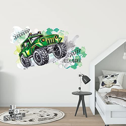 GRAZDesign Monster Truck Wandtattoo Kinderzimmer Junge Monstertruck Big Truck, personalisiert Name, Wandsticker Jugendzimmer, Wandaufkleber Türaufkleber, Monster Aufkleber Größe 71x40cm