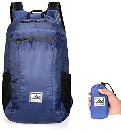 Ultraleichter, faltbarer Rucksack, kleiner Wanderrucksack, strapazierfähiger, leichter verstaubarer Rucksack für Männer und Frauen, für Outdoor-Sport, Reisen, Wandern, Radfahren, 2-marineblau, S