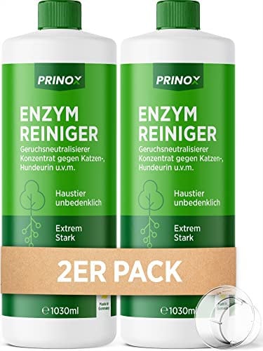 PRINOX® 2 x 1030ml Enzymreiniger Konzentrat inkl. Mischflasche I STARKER GERUCHSENTFERNER I Ergibt bis zu 80L Geruchsneutralisierer I Beseitigt Hundeurin, Katzenurin Geruch tiefgreifend uvm.