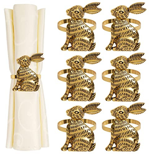 Serviettenringe Osterhase 6er Set Gold Metall Kaninchen Serviettenring Halter für Ostern Party Bankett Abendessen Frühling Tischdekoration