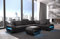 Ecksofa Verona Ledersofa L Form Sofa - mit LED Beleuchtung, verstellbare Kopfstützen/Lederfarben wählbar/Ausrichtung wählbar (Ecke rechts, Black)