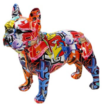 FLYuechun Ranan Kreativität Moderne Bunte Französische Bulldogge Statue Großhandel Graffiti Büro Ornamente Druck Harz Hund Wohnkultur Handwerk (FA, 25,5 x 13 x 24,5 cm)