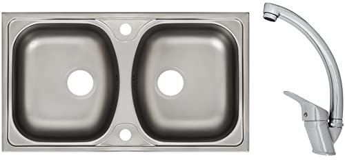 Edelstahlspüle Einbauspüle Set Eckspüle 78 x 44 cm 2 Becken inklusive Mega Armatur Becken Spülbecken Spüle Küchenspüle Rechteckig aus Edelstahl