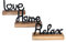 levandeo 3er Set Schriftzug Love Home Relax Schwarz Mango Holz Metall Aufsteller Deko Buchstaben Tischdeko