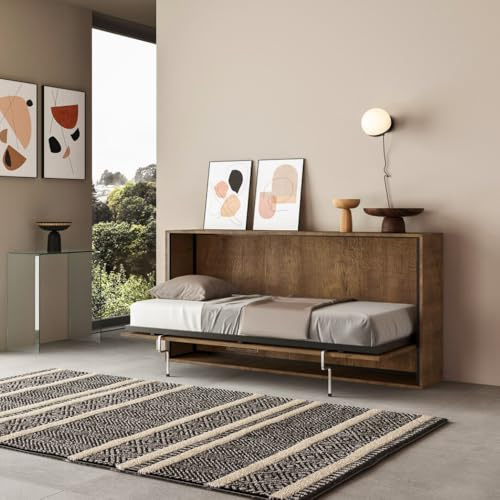 IMAGO FACTORY Kendo Single - Horizontales Klapp-Einzelbett, Raumsparbett, Faltbar, L.200 P.106 H.97, Wandklappbett, Matratze Nicht Enthalten, Nußbaumfarbe