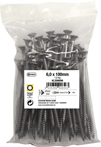 Connex Universalschrauben 6,0 x 100 mm - 1 kg Großpack - Senkkopf - TX-Antrieb - Teilgewinde - Edelstahl rostfrei / Schrauben-Set / Schrauben im Beutel / KL3266099
