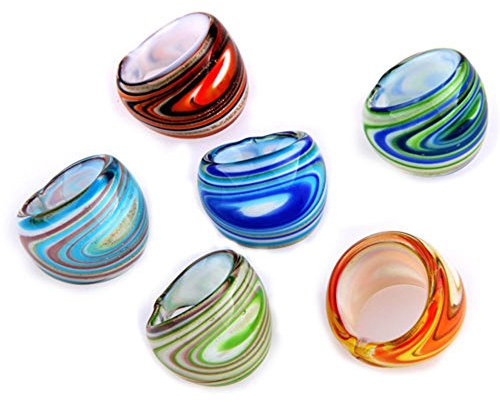 ROLOl Lot de 6 anneaux en verre soufflé de 17 à 19 mm Multicolore, 17-19mm, Verre