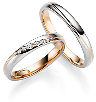 JC Trauringe | Paarpreis | Echt Gold Eheringe (Legierung wählbar) | 5 Zirkonia Steine Nickelfrei Made in Germany Personalisierte Partnerringe Freundschaftsringe Gratis Gravur + Etui | ICT247