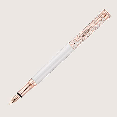 XETRA VIENNA DIAMOND LADY Füllfederhalter mit Goldfeder EF Lack weiß mit Handgravur und Diamanten Rosegold Federstärke auswählen Extra Fein (EF)