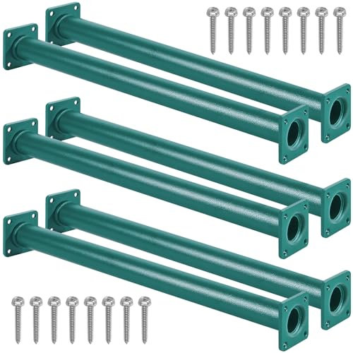 Purife Set of 6 Monkey Bars for Backyard - Green, Kid, Outdoor Playground Climbing Equipment, 16.5 inch, 2 x 17.5 Black Playground Handles, 8 Wood Mount Stainless Steel Screws, Washers