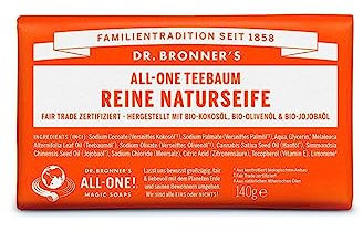 Dr Bronner's Reine Naturseife | Teebaum | Seifenstück | Mit Biologischen Ölen | Ohne Synthetische Zusätze | 3 Stück je 140 g