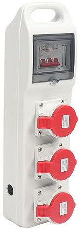 16A Portable Power Distribution Box with 3 Sockets IP44 Waterproof Flip Cover and 32A 400VAC Leakage Circuit Breaker 6KA Breaking Capacity