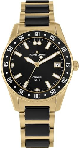 JACQUES LEMANS Damenuhr Liverpool Massiv Edelstahl/High-Tech-Ceramic massiv Edelstahl ip-Gold 42-12G