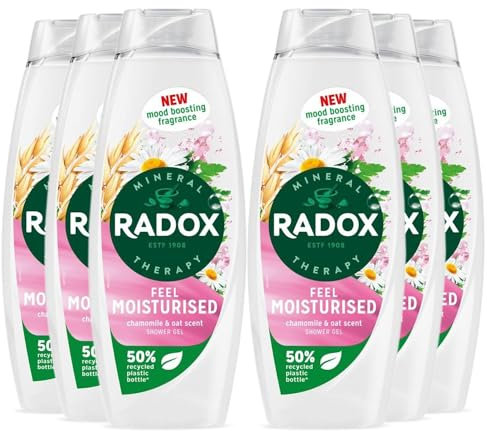 Radox Mineral Therapy Shower Gel Feel Moisturised with Nature Inspired Mood Boosting Fragrance Body Wash for Men and Women Blended with Chamomile and Oat, 675ml (Buy 6)