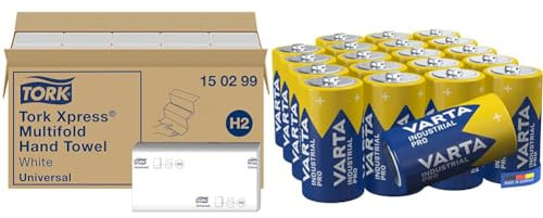 Tork Xpress Multifold Papierhandtücher 150299 - H2 Universal Falthandtücher für Handtuchspender - mehrfach gefaltet & VARTA Batterien C Baby
