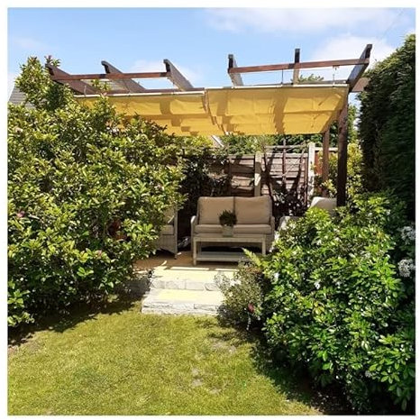 Auvent Rétractable - Pergola Remplacement À L'eau De Pluie Couverture D'ombrage, Store Imperméable Fil Coulissant Voile À Vagues Pour L'extérieur, Patio, Jardin Terrasse ( Couleur : Jaune , Taille : 1
