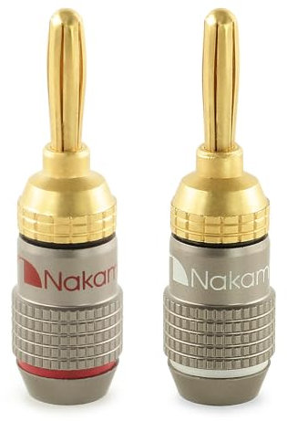 Nakamichi FanLock Excel-Serie 24 Karat vergoldeter Bananenstecker, 10 AWG – 18 AWG, 4 mm Dicke für Lautsprecherverstärker, Hi-Fi Stereo Heimkino Audiokabel Schnellanschluss, 2 Stück (1-Paar)