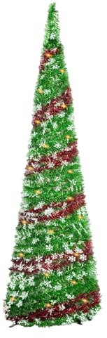 Árbol de Navidad Artificial Plegable, Ynzeyx 150cm/5ft Árbol de Navidad Pop Up con espumillón para Decorar el Porche de tu casa, apartamento o Fiesta