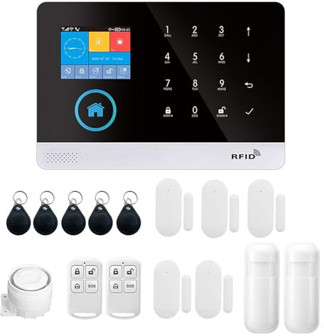 Irishom Sistema de Alarma Domestica Inalámbrica 433MHz WiFi + gsm,Pantalla LCD Sensor de Puerta Sensor de Movimiento PIR Compatible con Alexa Google Home