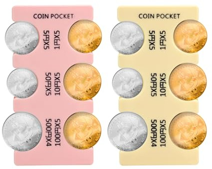Lot de 2 porte-pièces en yen japonais, étui rigide, organiseur de pièces de monnaie rectangulaire en plastique avec 6 emplacements pour porte-monnaie, porte-monnaie, porte-monnaie, distributeur de