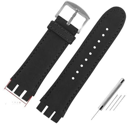 AXTGBHL 23MM Leder Uhrenarmbänder Fit for Swatch Fit for IRONY YOS440 YOS449 448 447 401G Männer Uhr Strap Stahl schließe Armband Mit Werkzeug(C-black-silver)