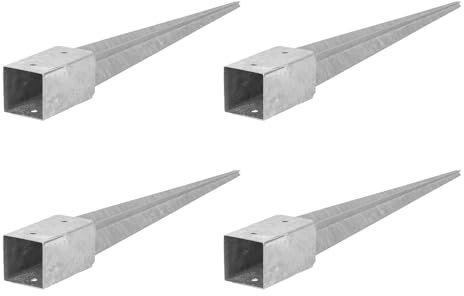 ADGO Einschlagbodenhülse - 4er Set Pfostenträger 70x70 Länge 750 mm - Zaunpfostenträger - Bodenanker für Holzpfosten - Feuerverzinkt - Einschlaghülse - Einschlagbodenhülse - Anker