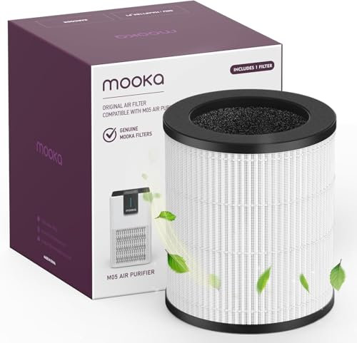 MOOKA M05 Air Purifier Filter, 3-in-1 True HEPA Filter, High-Efficiency Activated Carbon Air Filter for Smoke, Odor, Dander, Pollen