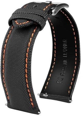 JVEIWAD 20 mm 21 mm 22 mm 23 mm 24 mm Nylon-Leder-Armband, kompatibel mit Tag Heuer Citizen No.5 WATCH Herren Damen Canvas Stoff Uhrenarmband(Orange line-S pin,20mm)