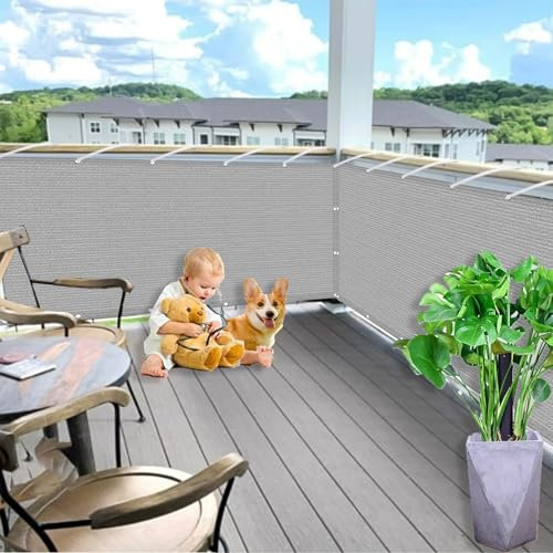 Sichtschutz für Balkon 0.55 x 4.5 m, Windfest, Wetterbeständiges Und Pflegeleichtes, Schnelltrocknend, Balkonfächer Balkon Sichtschutz, mit Kabelbinder für, Grau