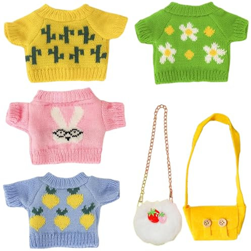 HoveeLuty 4-teilige Teddybär-Kleidung mit 2-teiliger Tasche, süße Pullover-Kuscheltier-Kleidung passend für 8-12 Zoll große Plüschpuppen, süße Kuscheltier- zum Selbermachen, Anziehen von Bärenspiel