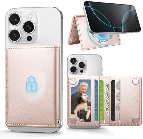 OCASE Portefeuille Magnétique avec 5 Emplacements Cartes, Blocage RFID, Cuir Synthétique pour iPhone Séries 16/15/14/13/12 (Exclu Séries Mini) et Coque per MagSafe - Or Rose