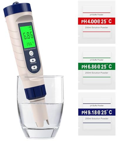 Shiptree 5 in 1 PH Messgerät Hochpräzision (± 0.01), PH/TDS/EC/Salzgehalt/Thermometer, pH Wert Messgerät Pool mit Blau Hinterleuchtetem LCD-Display & Automatischer Temperaturkompensation