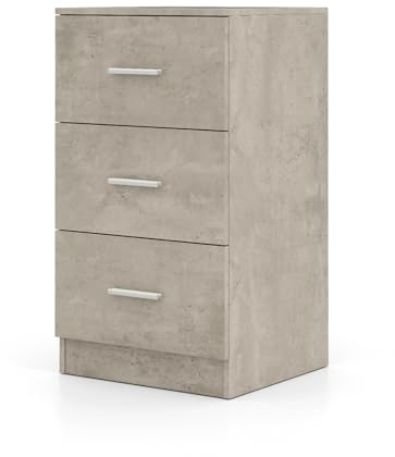 KOMFOTTEU Caisson de Bureau avec 3 Tiroirs, Petite Commode multifonctionnelle avec Tapis de Protection, Classeur de Dossiers avec Dispositif Anti-basculement, 37 x 34 x 66,5 cm (Lot de 1, Ciment)